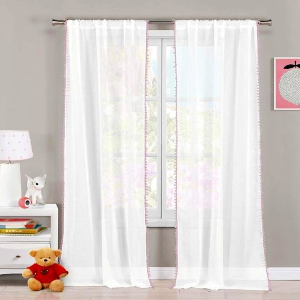 lala + bash lavender pom pom curtains NWT